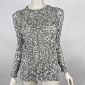 Theory Linen Cotton Mesh Knit Sweater Women M Long Sleeve Pullover‎ Crew Neck